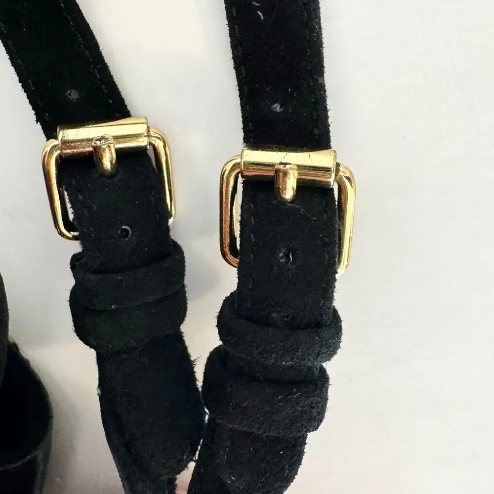 Tory Burch Suede Embellished Wedge Sandals Black Sparkly 9M